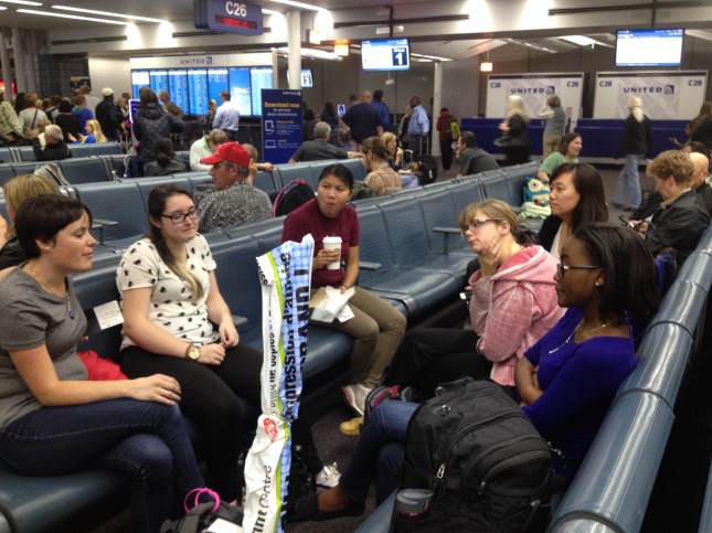 Waiting for flight to Phoenix, and making new friends also headed to GHC14